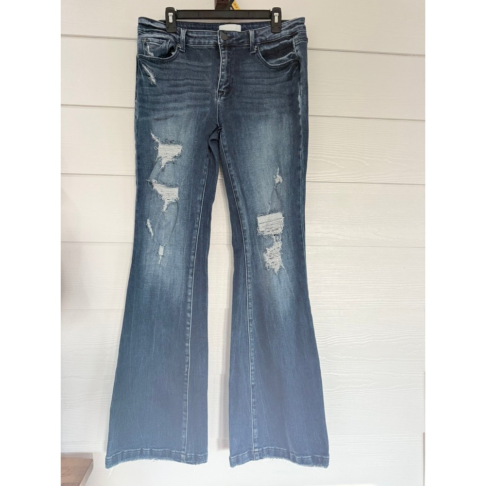 #D- 009- Petra 153 Los Angeles Distressed Flare Jeans Medium Wash Size 15/31